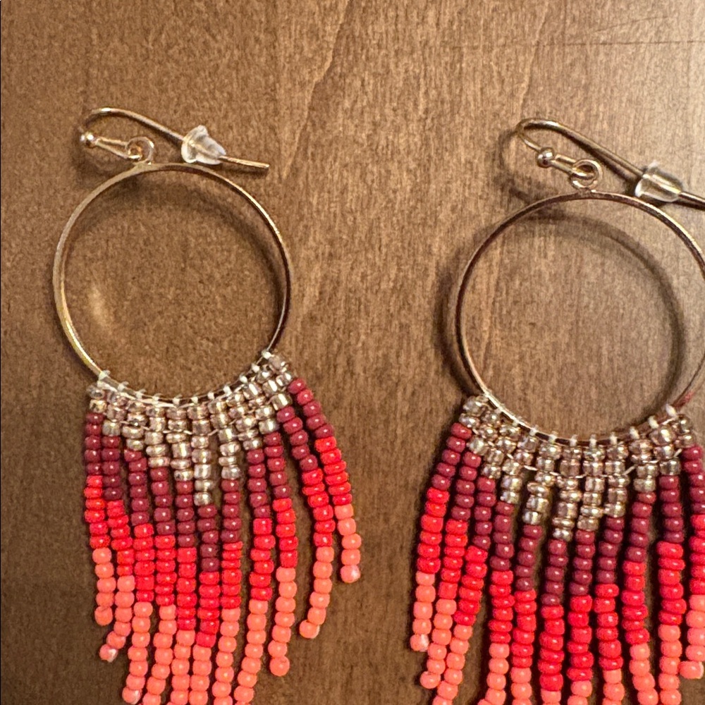 Like New! Elegant Beaded Hoop Earrings - Vibrant Color! - Picture 6 of 8